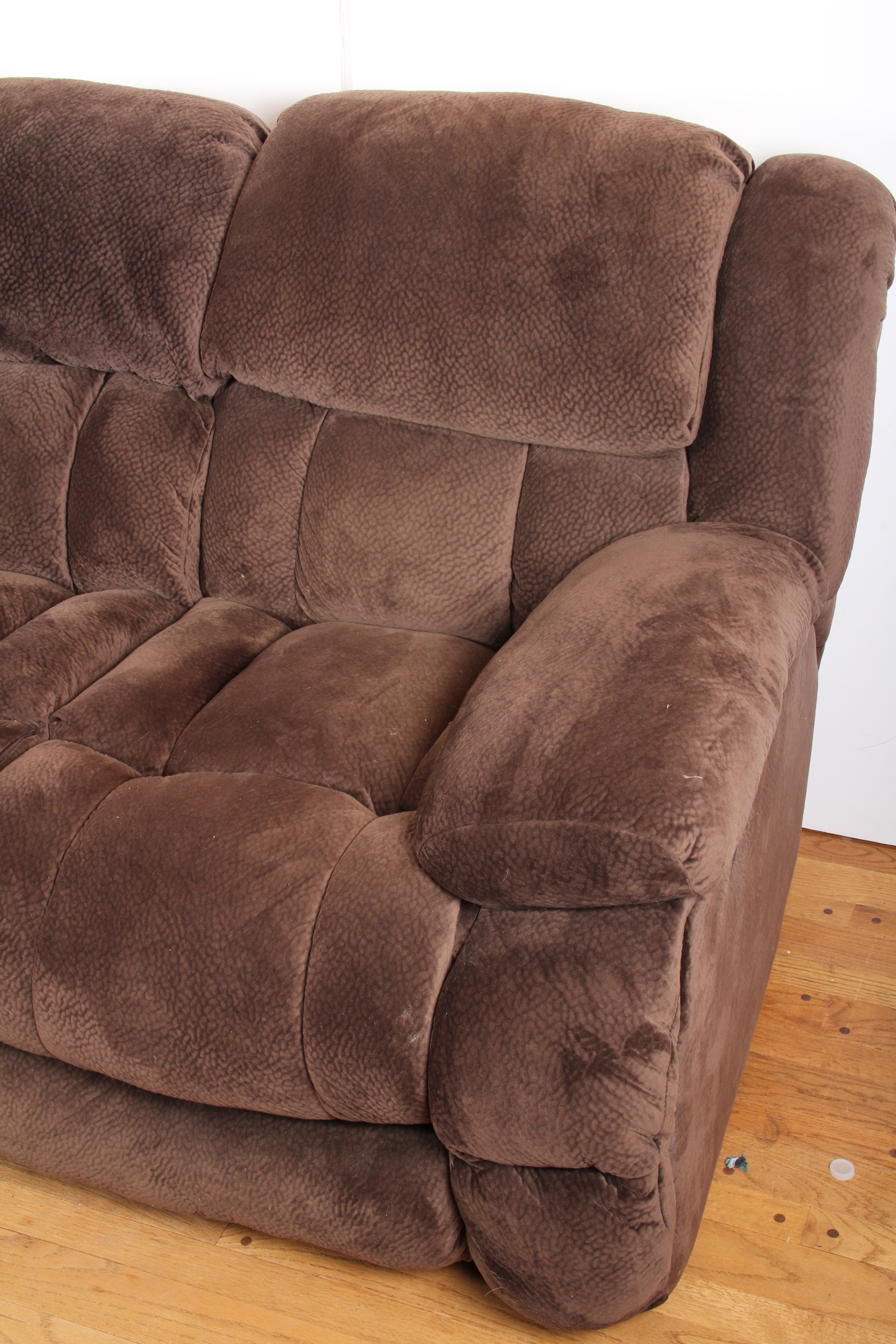 Overstuffed Brown Plush Microfiber Reclining Sofa