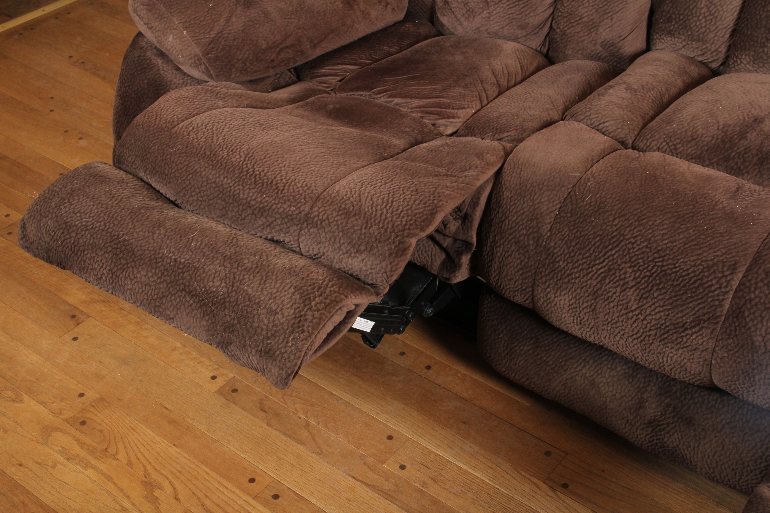 Overstuffed Brown Plush Microfiber Reclining Sofa