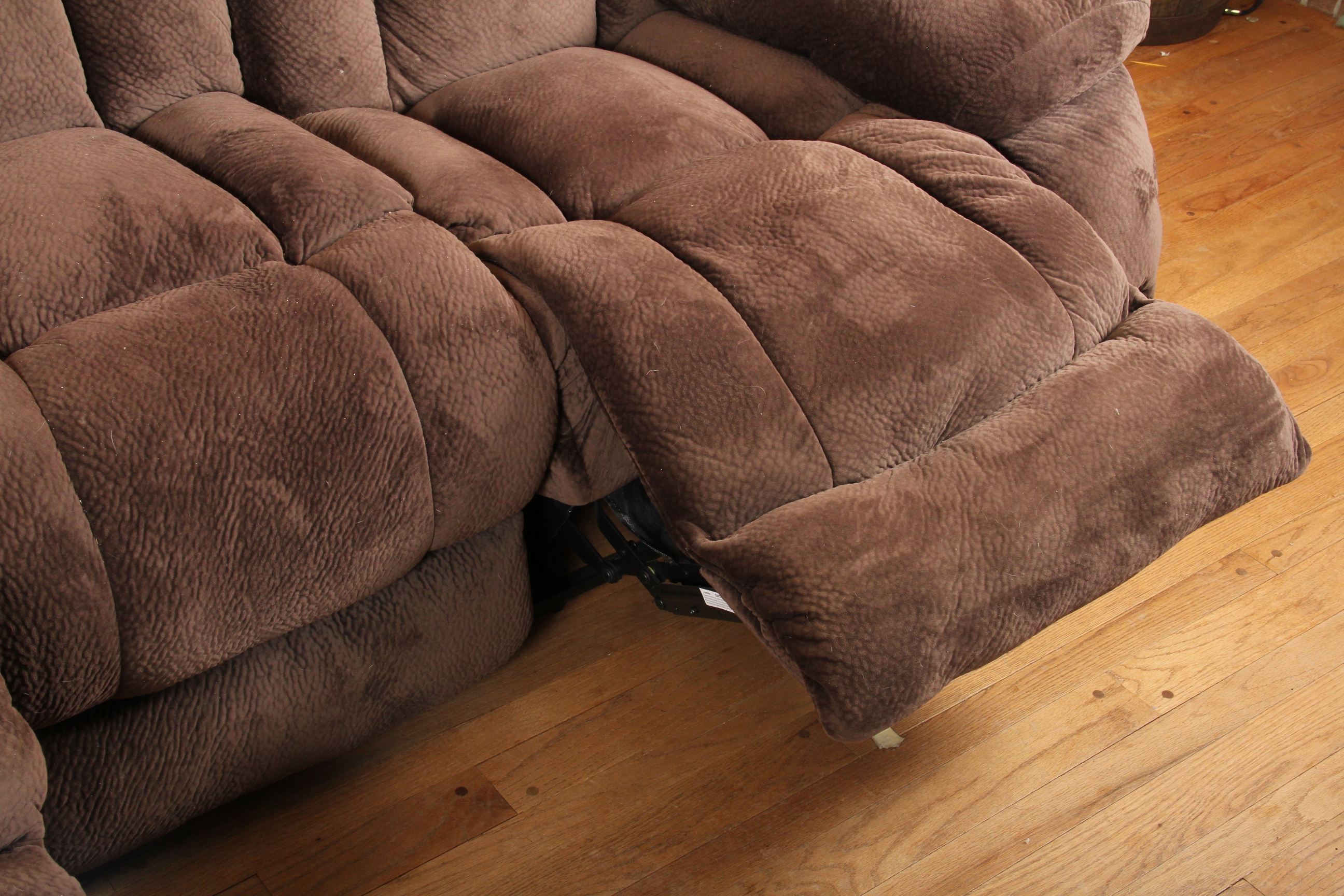 Overstuffed Brown Plush Microfiber Reclining Sofa
