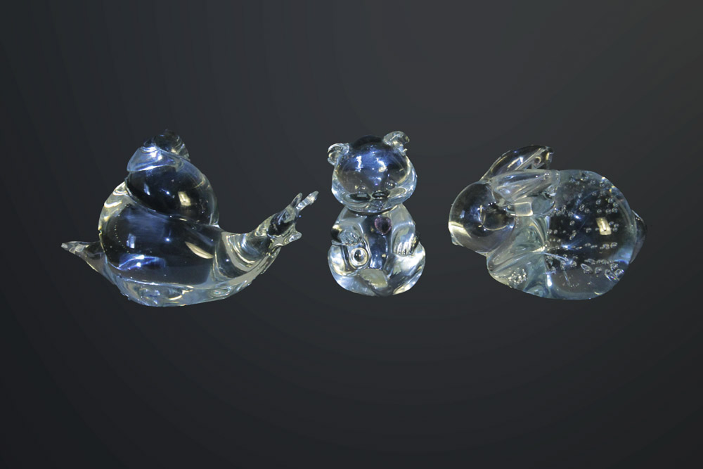 Trio of Clear Glass Animal Figurines