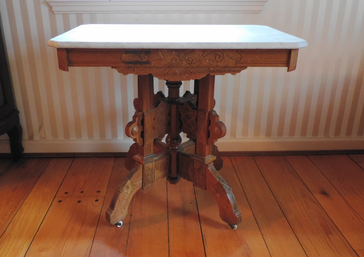 Antique Eastlake Side Table With Marble Top