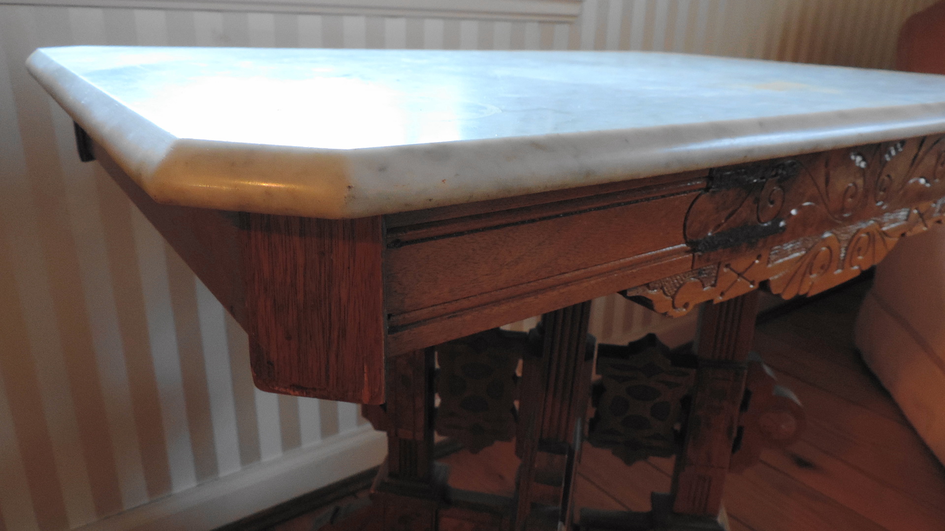Antique Eastlake Side Table With Marble Top