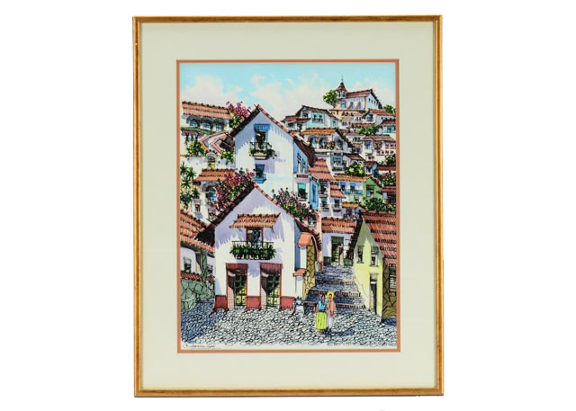 Original Spanish Village Scene Watercolor Painting