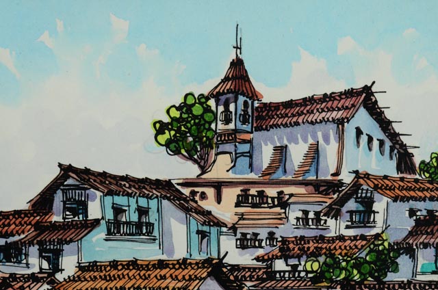 Original Spanish Village Scene Watercolor Painting