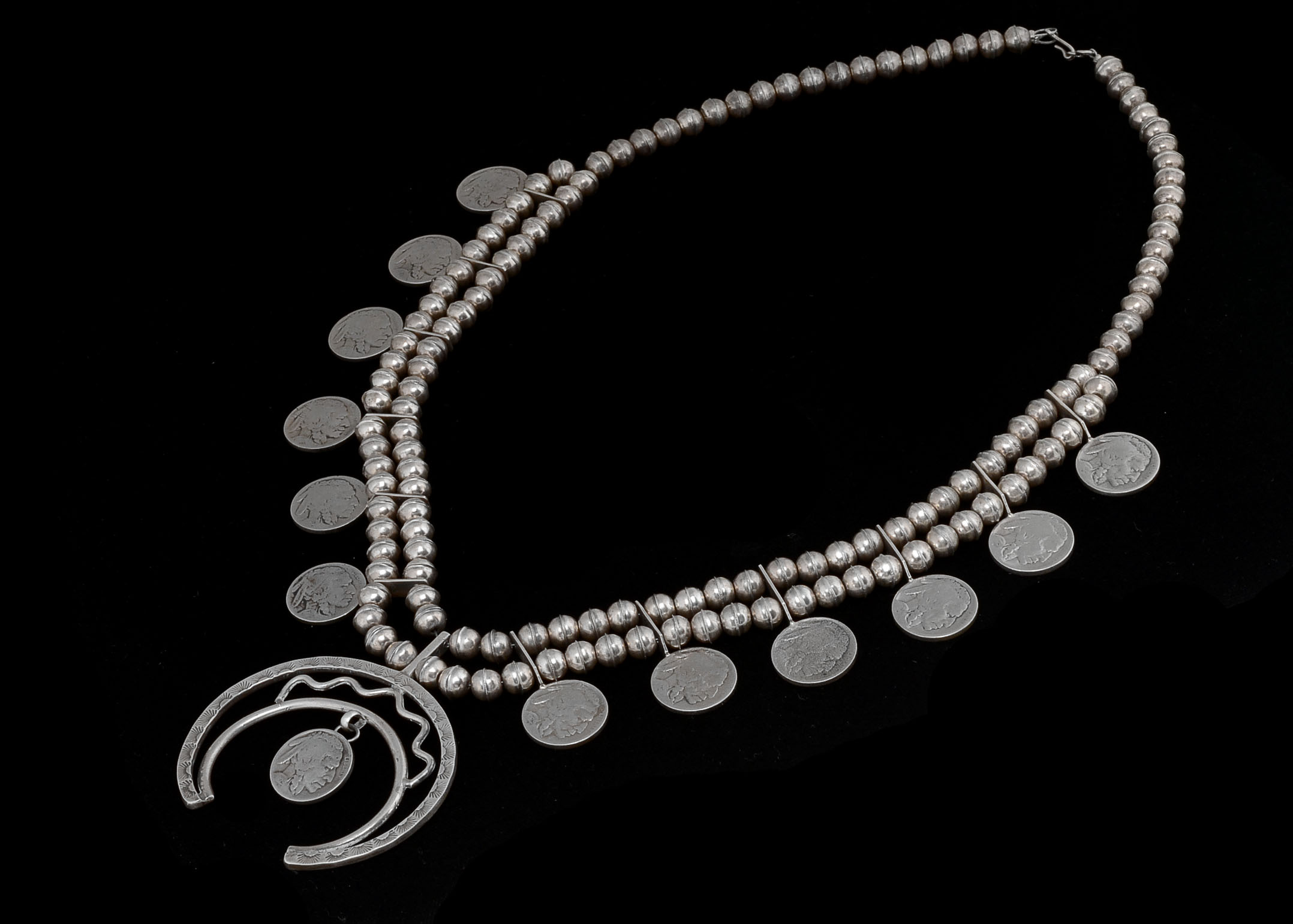 Old Pawn Sterling Squash Blossom Buffalo Nickel Coin Necklace