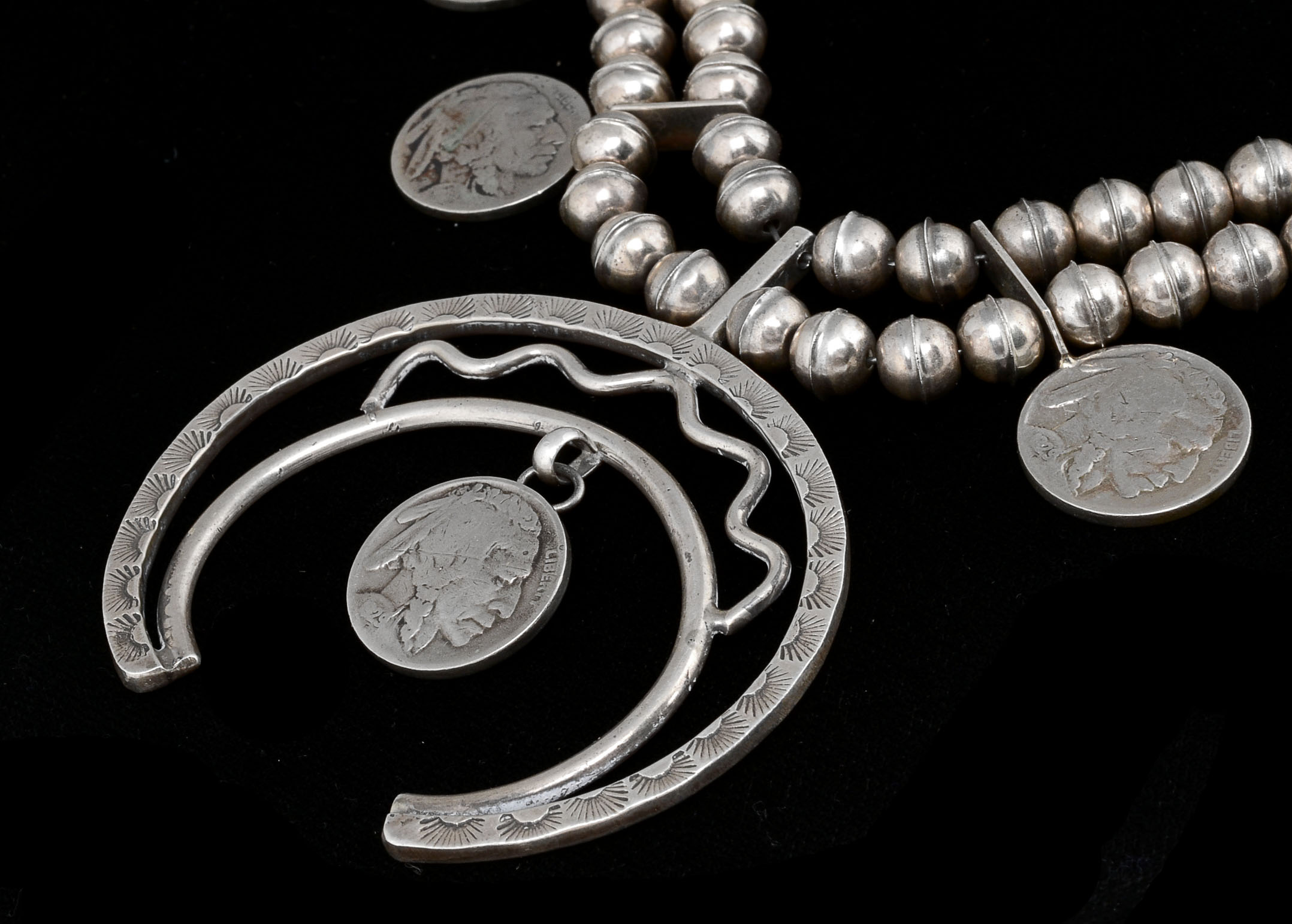 Old Pawn Sterling Squash Blossom Buffalo Nickel Coin Necklace