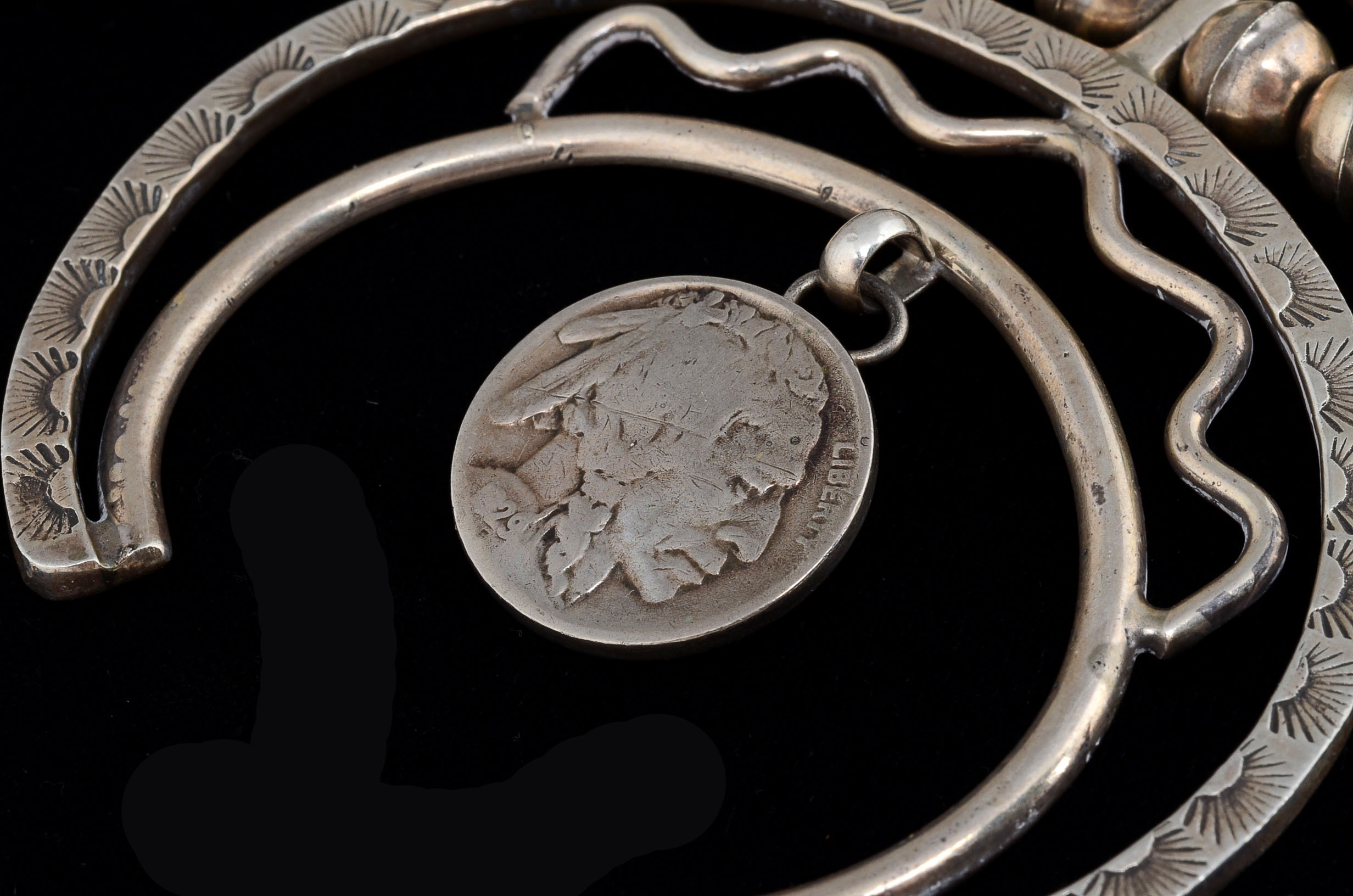Old Pawn Sterling Squash Blossom Buffalo Nickel Coin Necklace