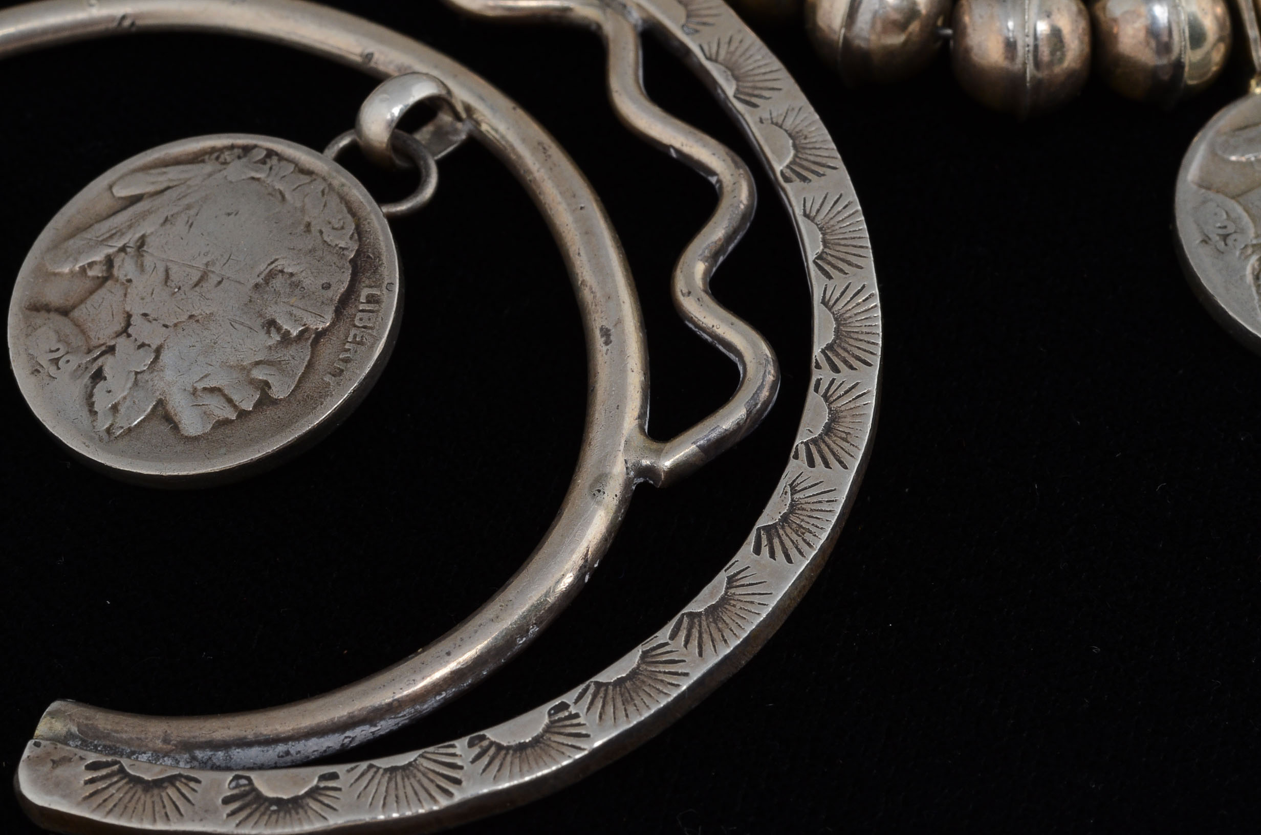 Old Pawn Sterling Squash Blossom Buffalo Nickel Coin Necklace