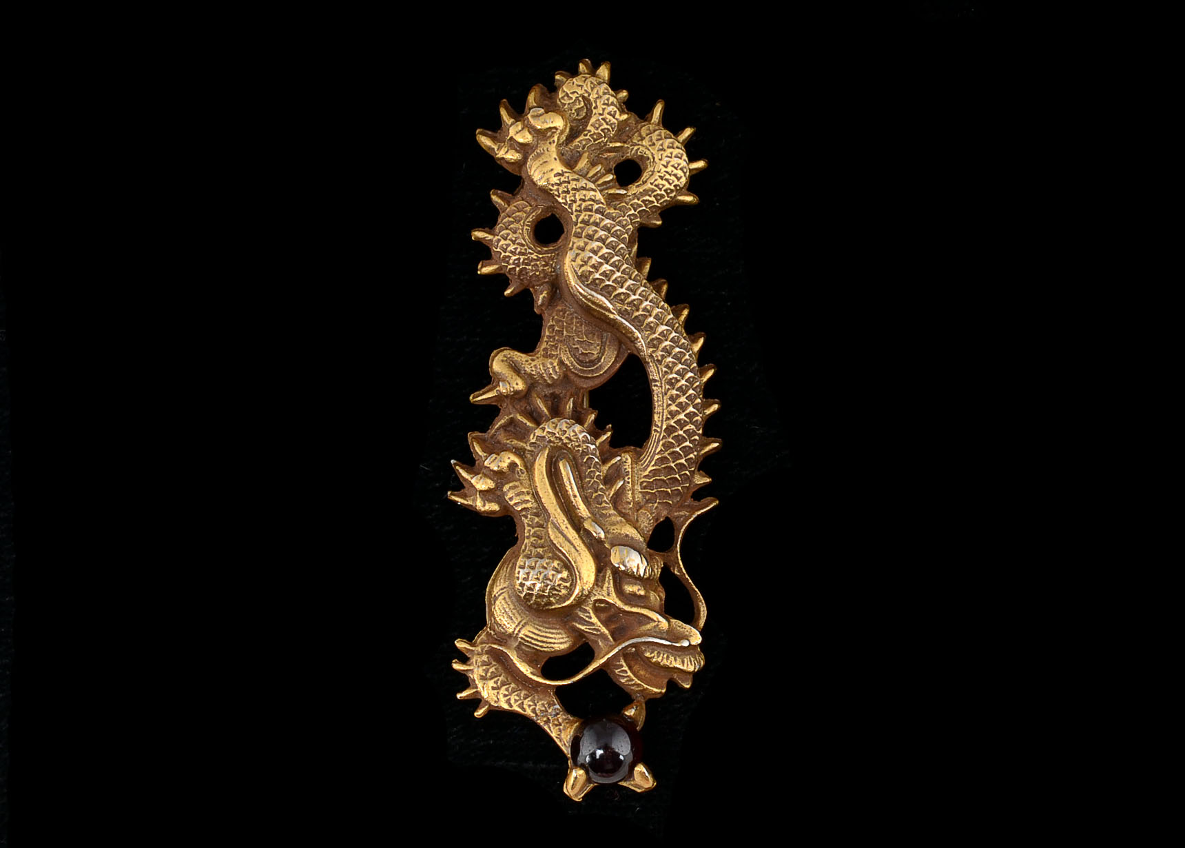 Vintage Gold Tone Chinese Dragon Pin with Garnet