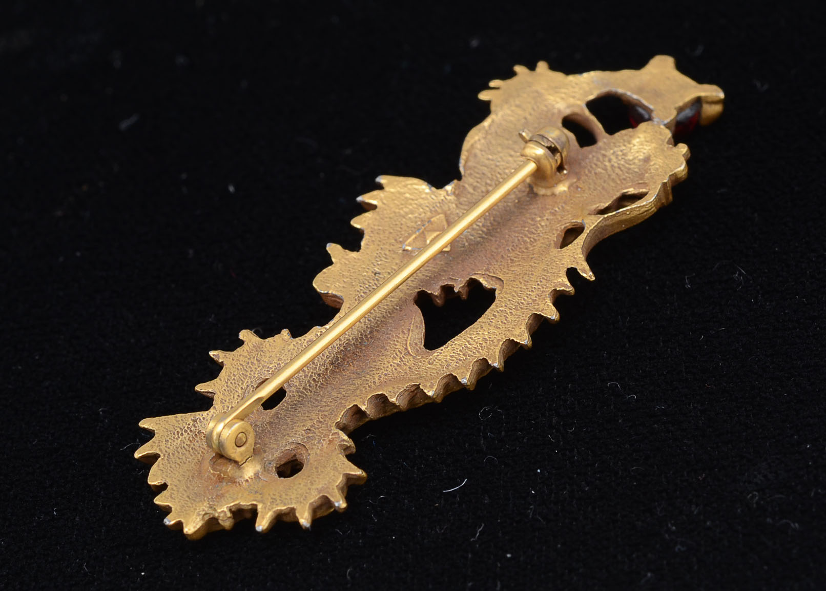 Vintage Gold Tone Chinese Dragon Pin with Garnet