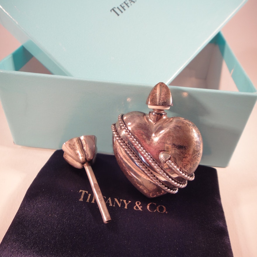 Vintage Tiffany & Co. Heart Perfume Bottle & Funnel Original Box