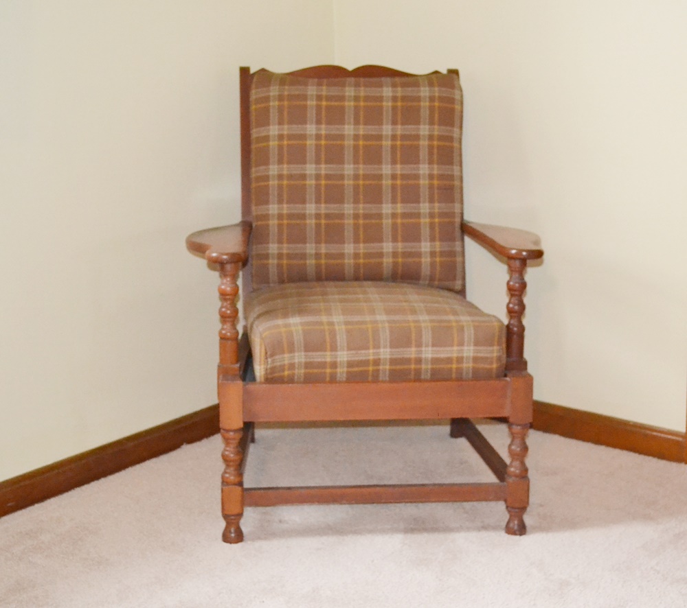 Vintage Wooden Arm Chair With Spring Seat