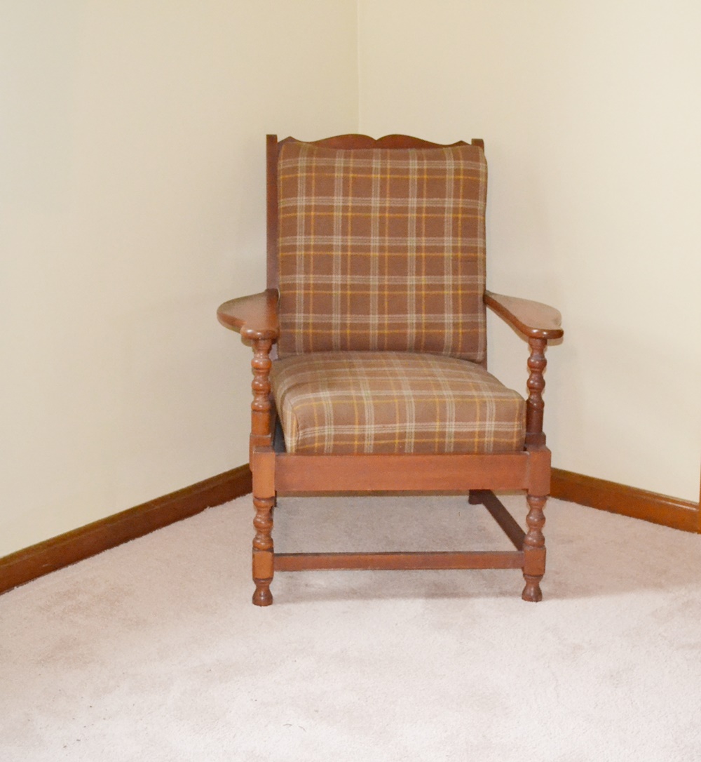 Vintage Wooden Arm Chair With Spring Seat