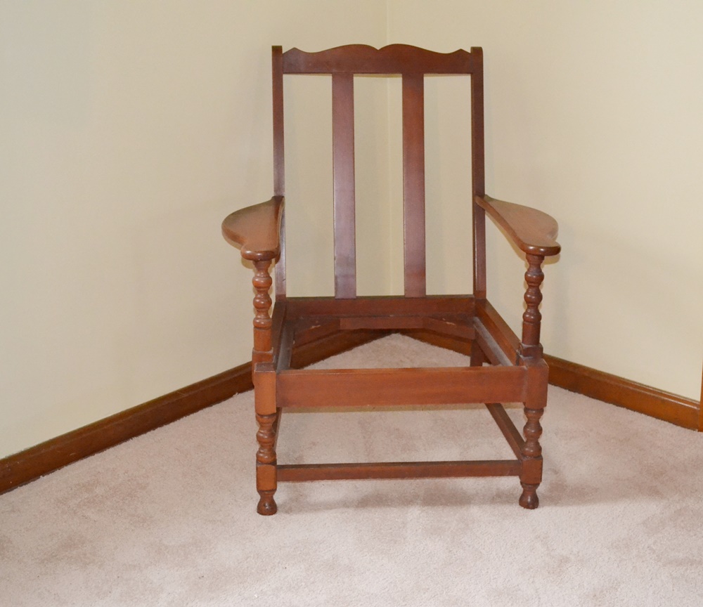 Vintage Wooden Arm Chair With Spring Seat