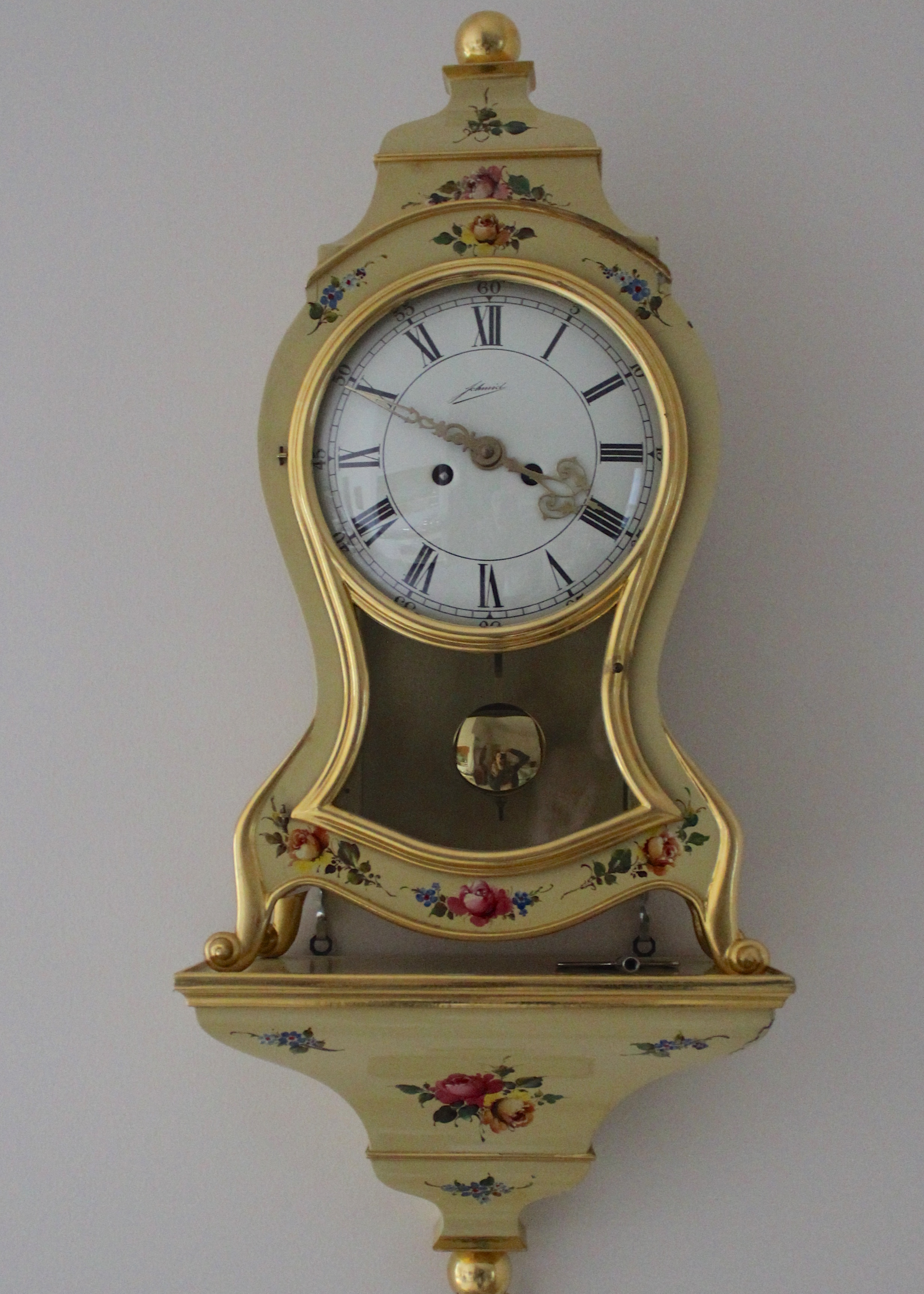 Vintage Hand-Painted Johmid Pendulum Clock with Wall Sconce