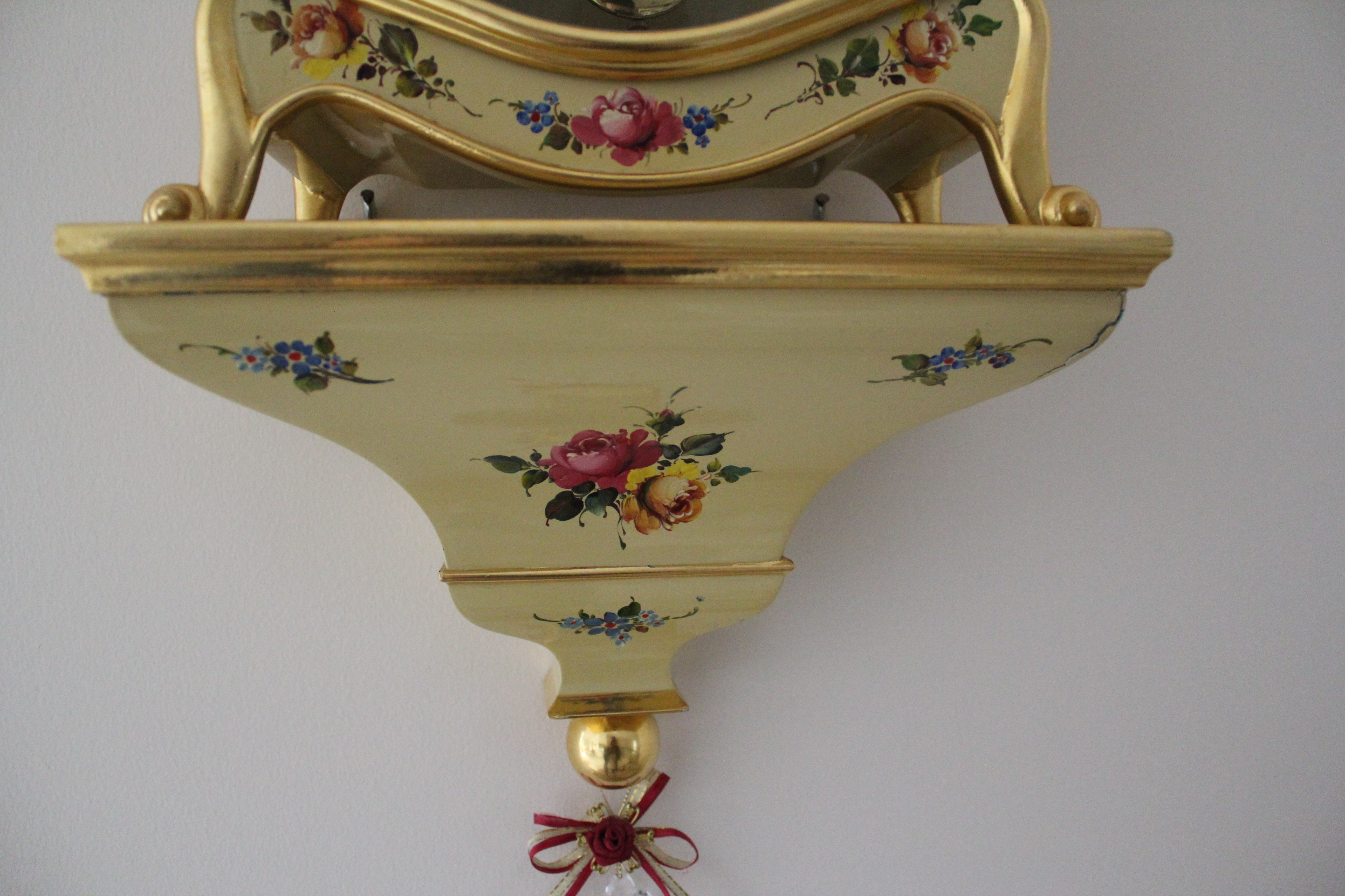 Vintage Hand-Painted Johmid Pendulum Clock with Wall Sconce