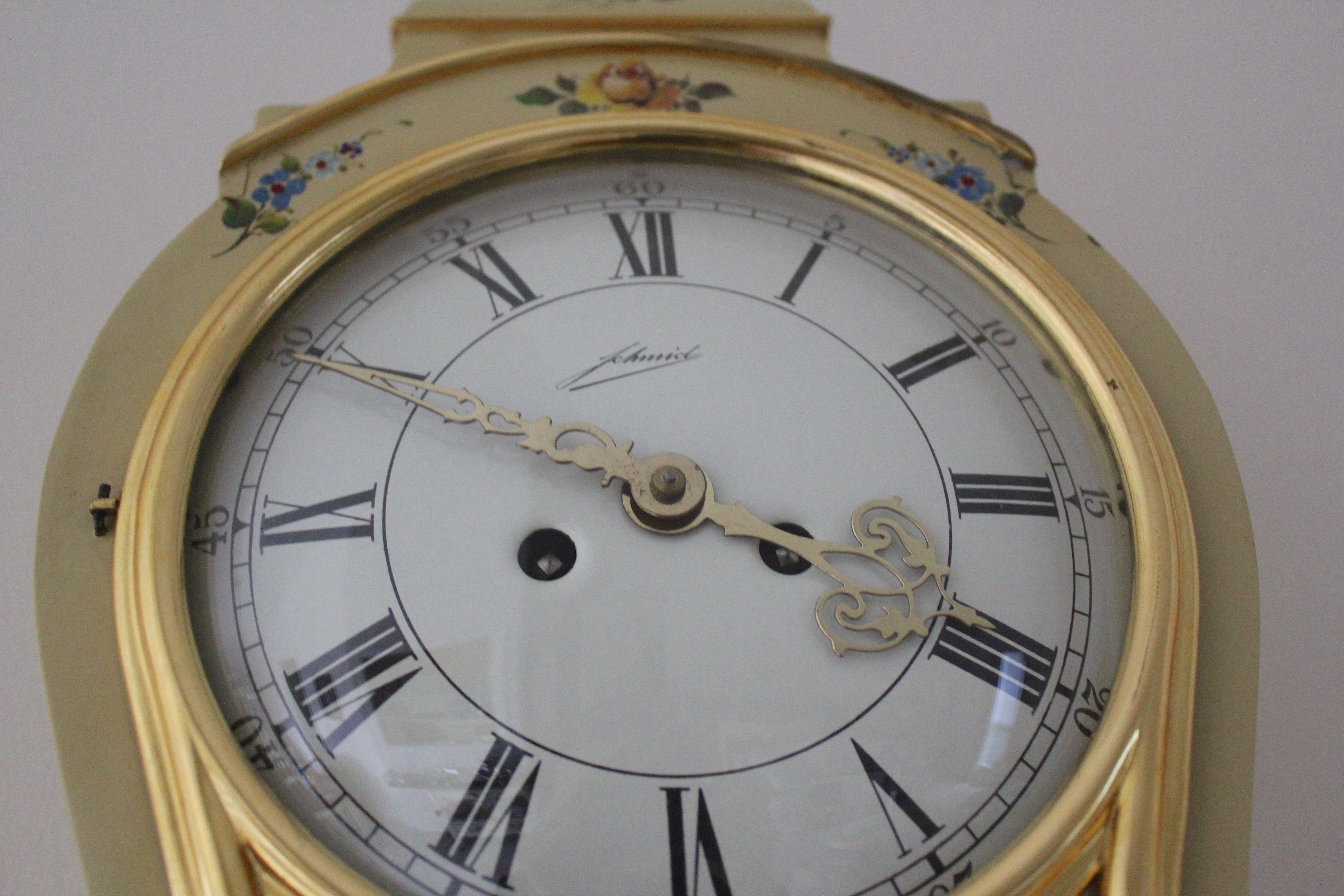 Vintage Hand-Painted Johmid Pendulum Clock with Wall Sconce