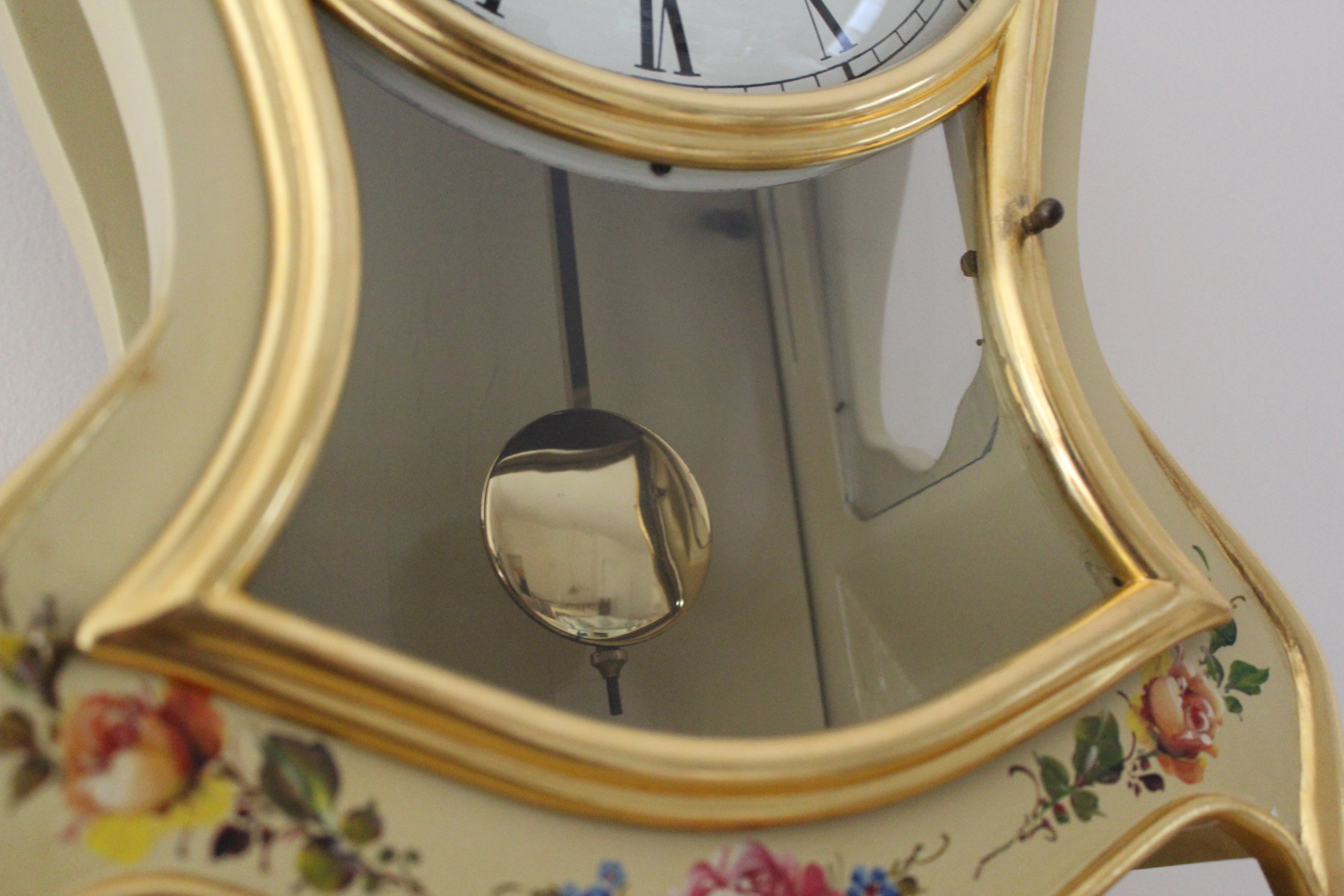 Vintage Hand-Painted Johmid Pendulum Clock with Wall Sconce