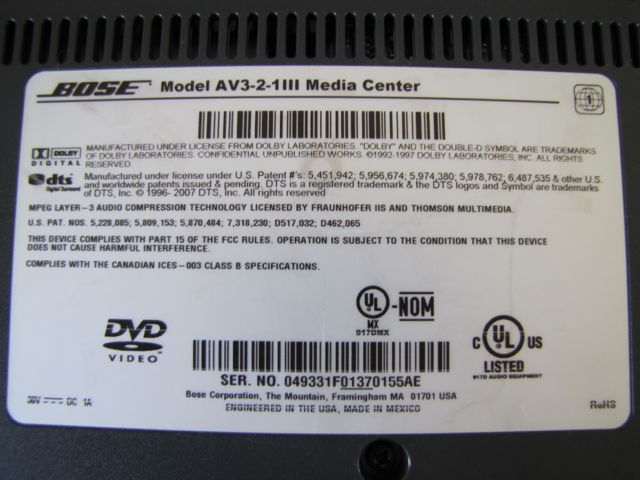 Bose Media Center AV3-2-1III with Floor Speaker System