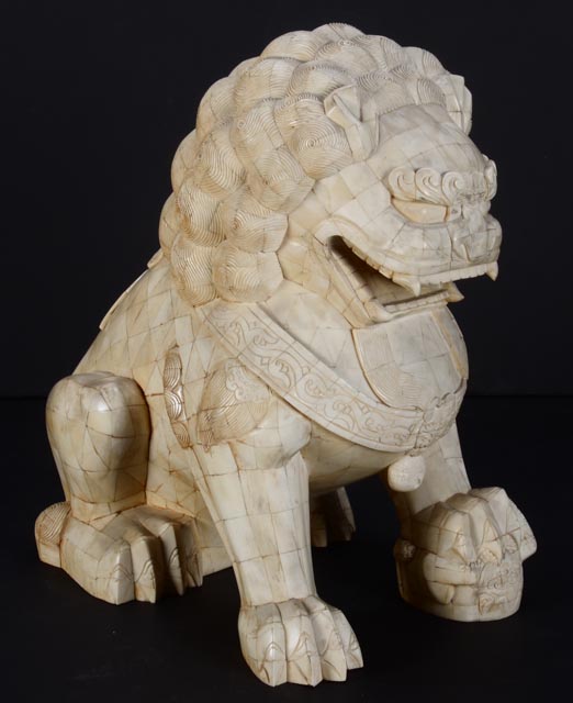 Pair of 19th Century Chinese Carved Bone Shishi Guardian Lions