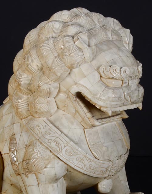 Pair of 19th Century Chinese Carved Bone Shishi Guardian Lions