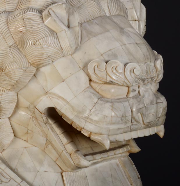 Pair of 19th Century Chinese Carved Bone Shishi Guardian Lions