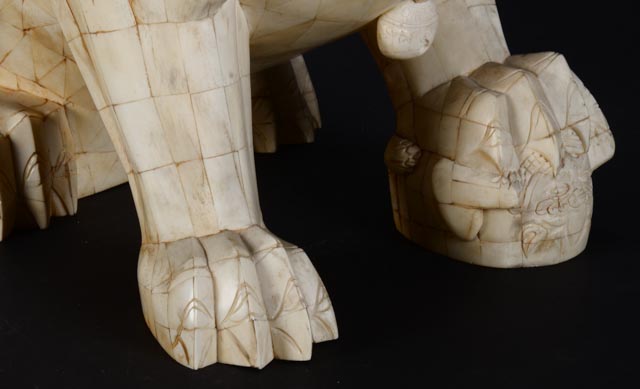 Pair of 19th Century Chinese Carved Bone Shishi Guardian Lions