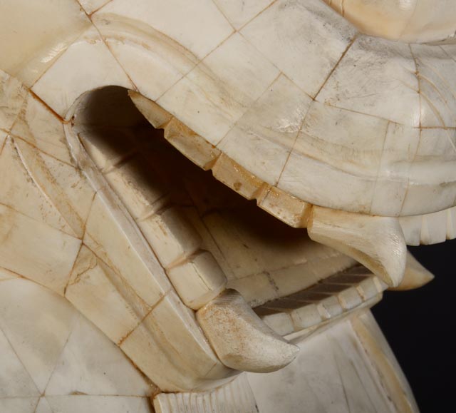 Pair of 19th Century Chinese Carved Bone Shishi Guardian Lions