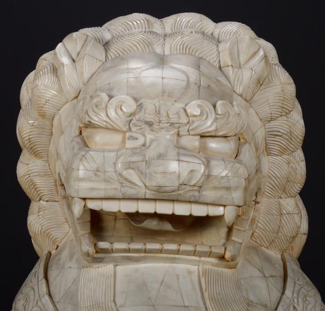 Pair of 19th Century Chinese Carved Bone Shishi Guardian Lions