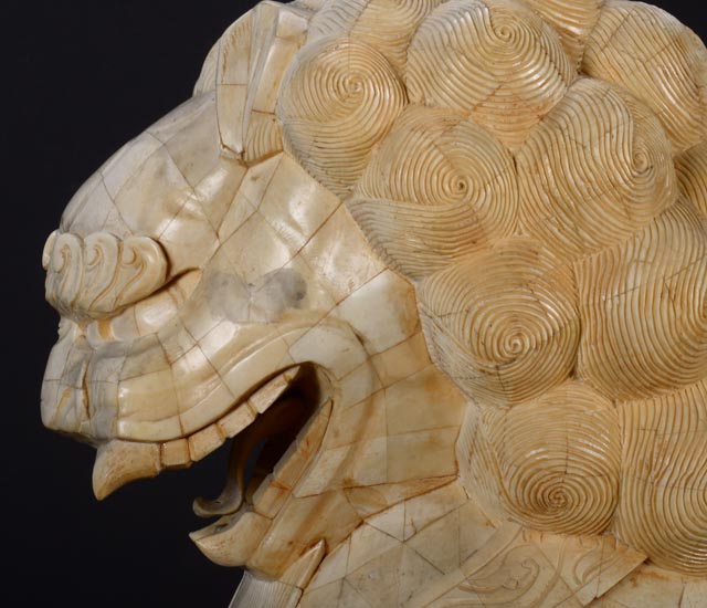 Pair of 19th Century Chinese Carved Bone Shishi Guardian Lions