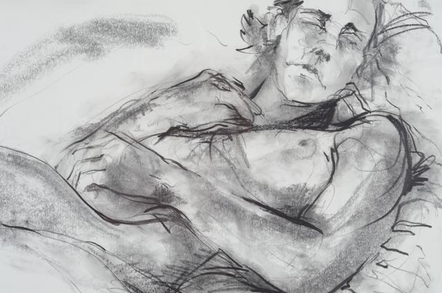 Original Charcoal on Paper, "Nude Male" by Ross Zirkle Circa 2006