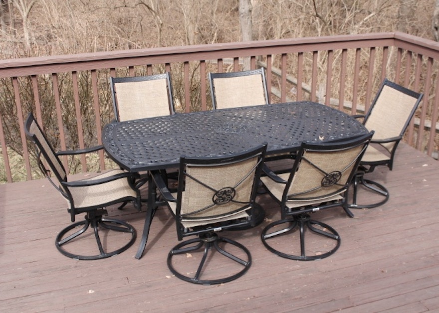 Martha Stewart Living Outdoor Dining Table and Six Swivel Rockers