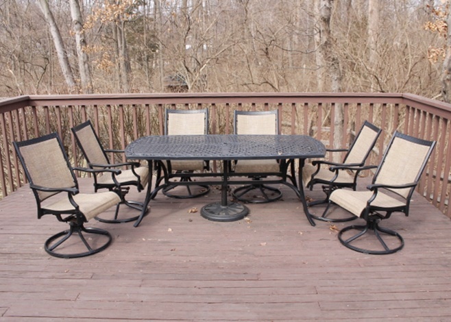 Martha Stewart Living Outdoor Dining Table and Six Swivel Rockers
