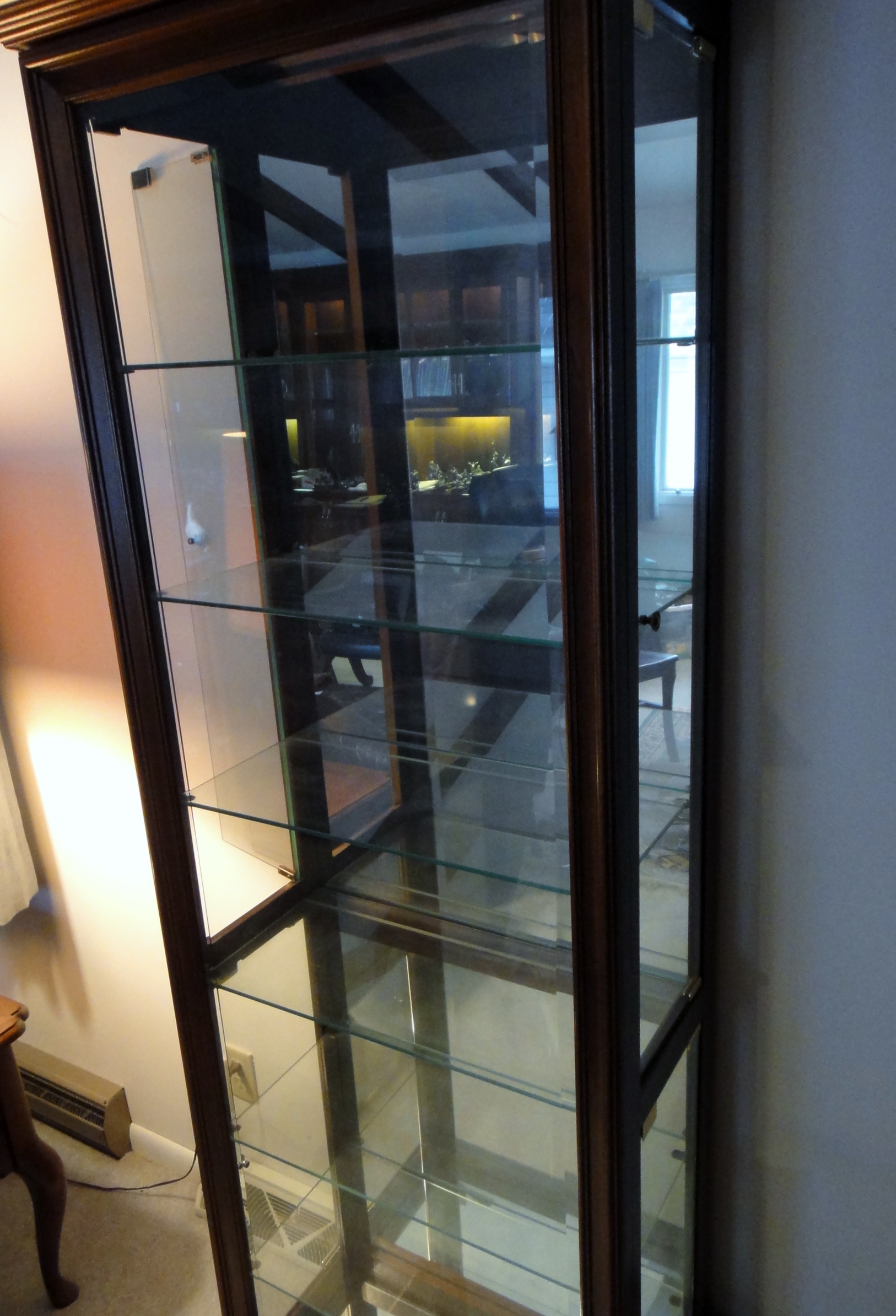 Cherry Wood Lighted Curio Cabinet with Side Doors