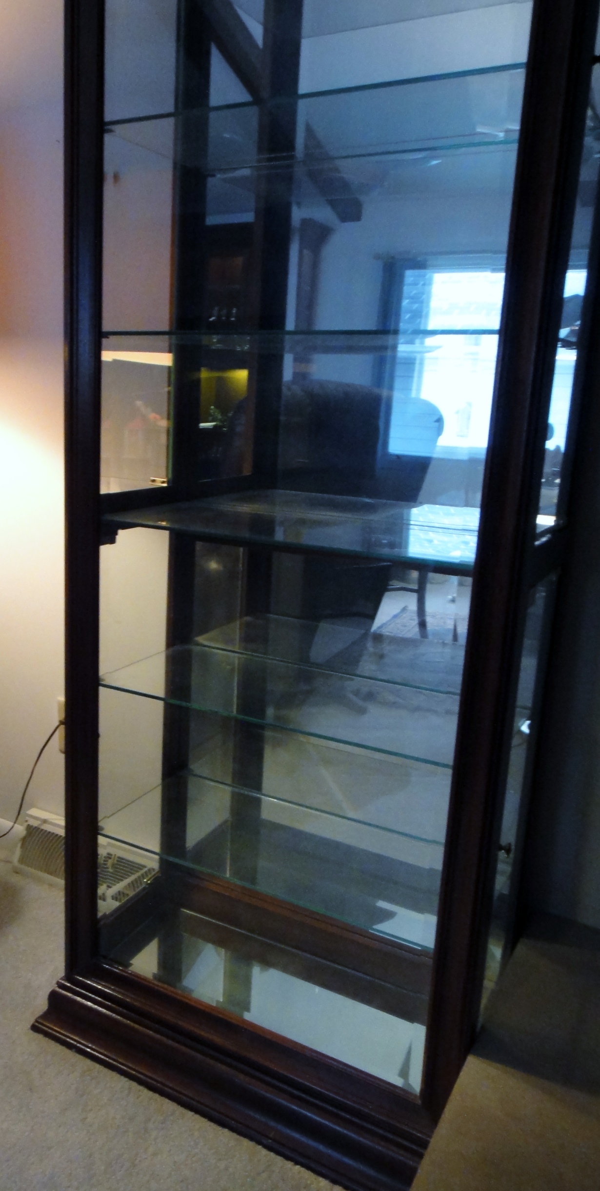 Cherry Wood Lighted Curio Cabinet with Side Doors