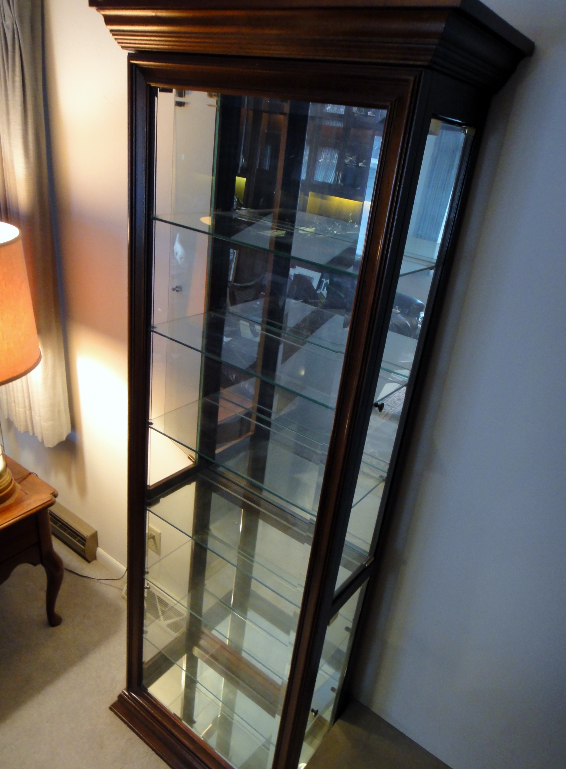 Cherry Wood Lighted Curio Cabinet with Side Doors