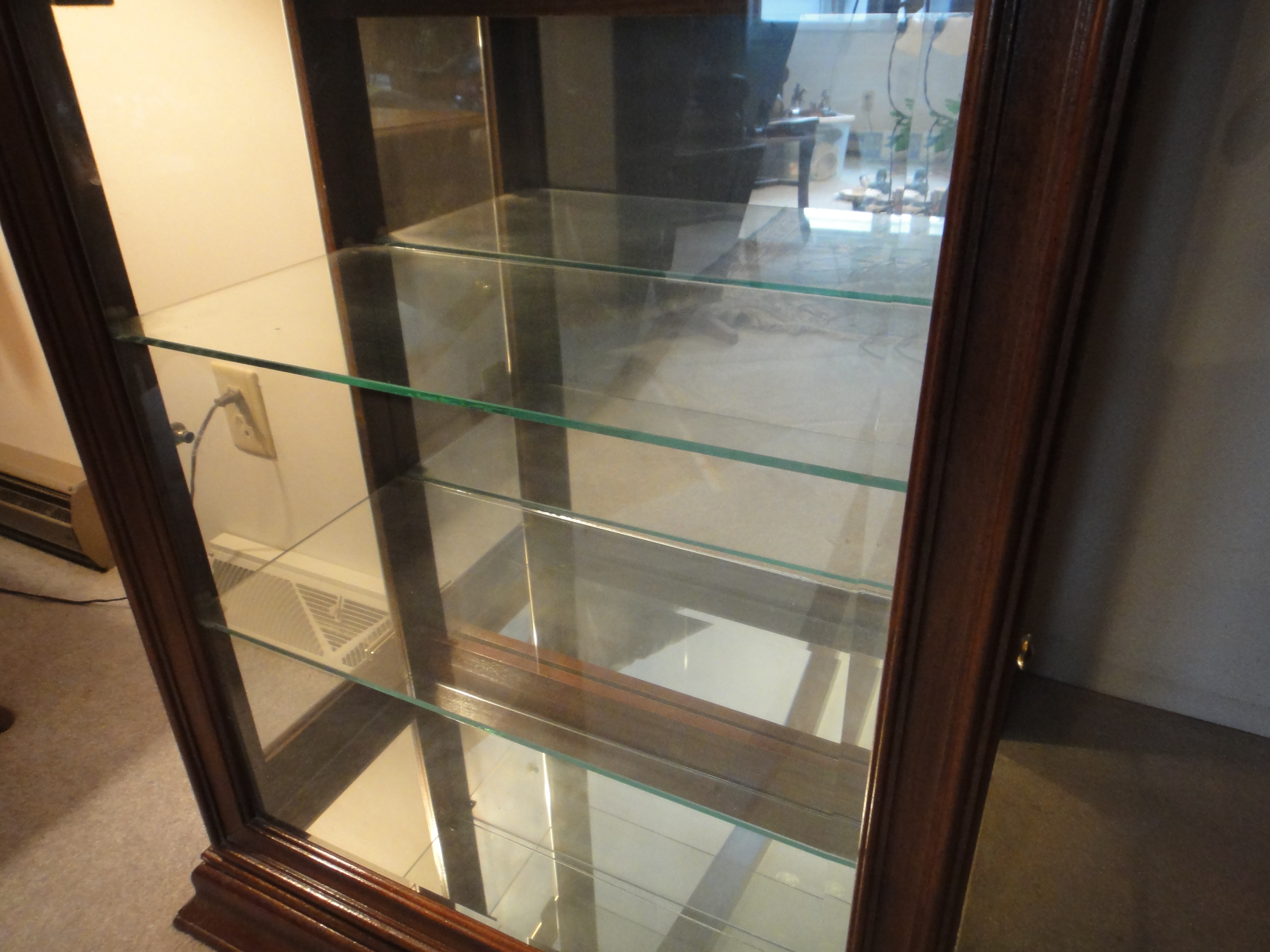 Cherry Wood Lighted Curio Cabinet with Side Doors