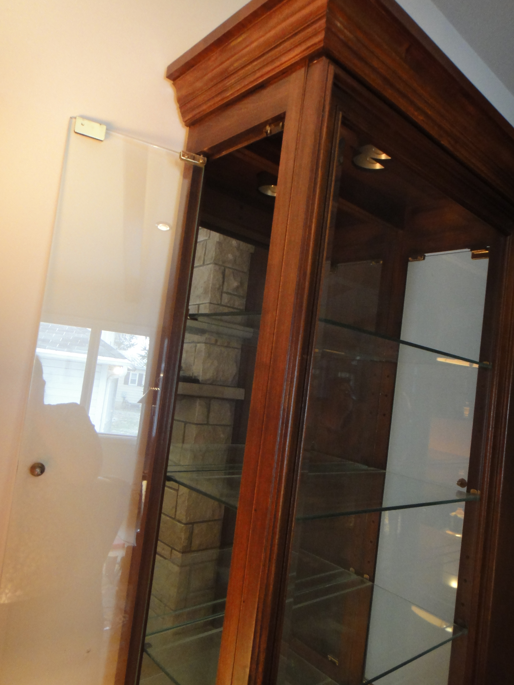 Cherry Wood Lighted Curio Cabinet with Side Doors