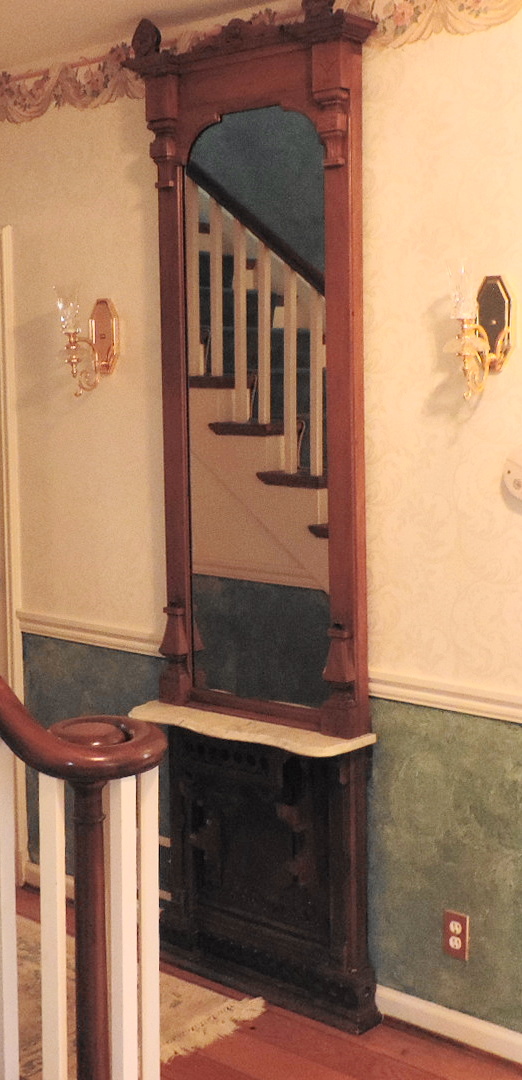 Large Antique Hall Mirror With Marble Shelf