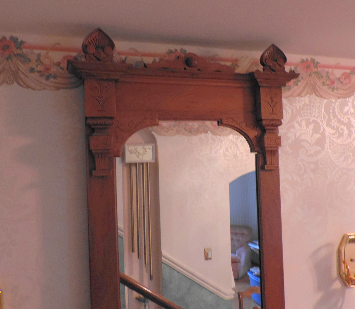 Large Antique Hall Mirror With Marble Shelf
