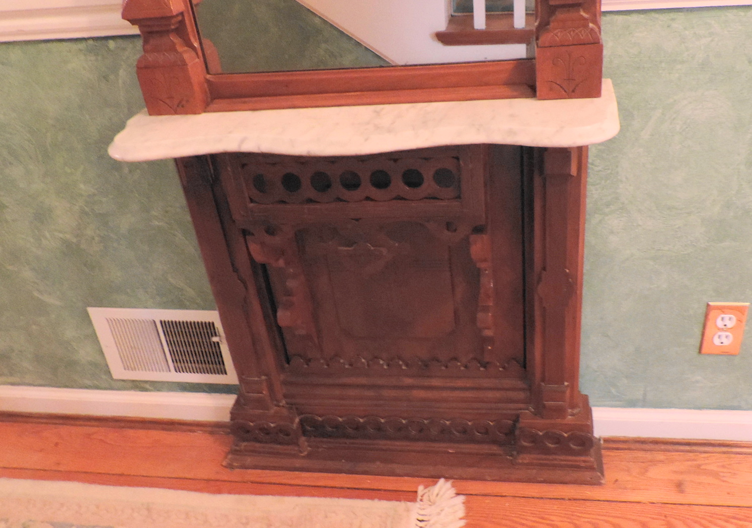 Large Antique Hall Mirror With Marble Shelf