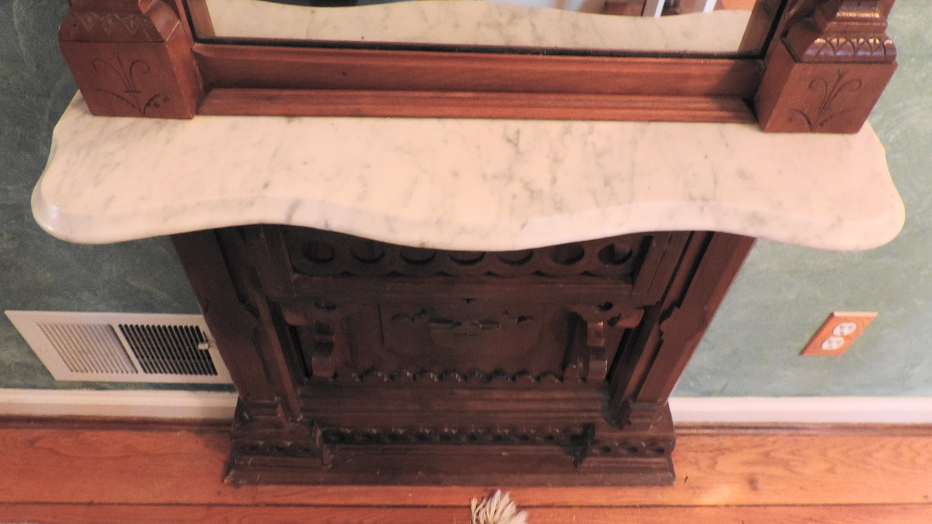 Large Antique Hall Mirror With Marble Shelf