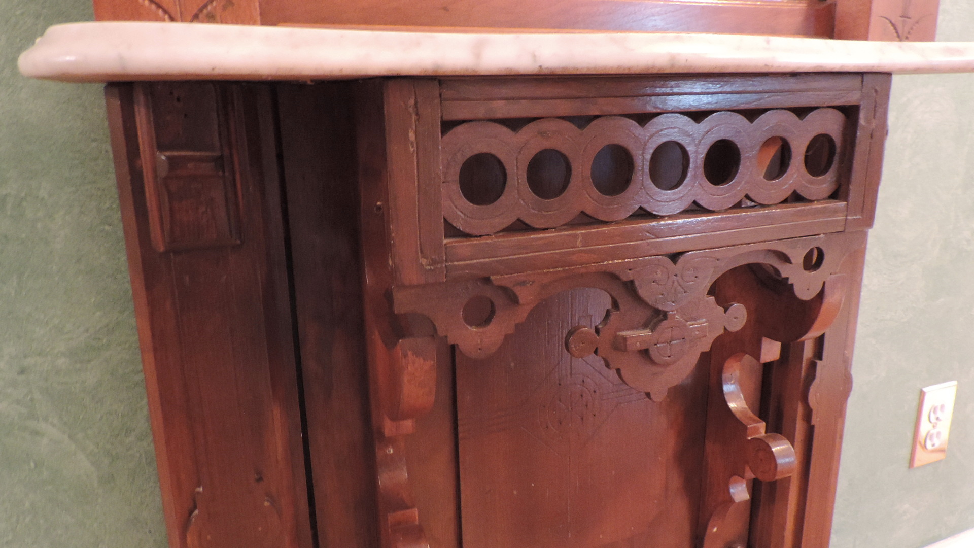Large Antique Hall Mirror With Marble Shelf