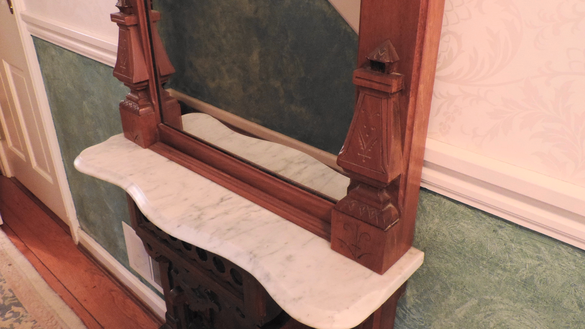 Large Antique Hall Mirror With Marble Shelf
