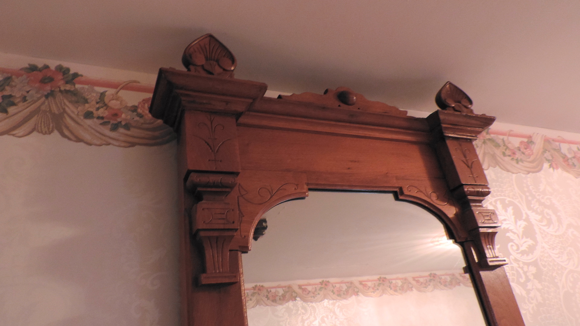 Large Antique Hall Mirror With Marble Shelf