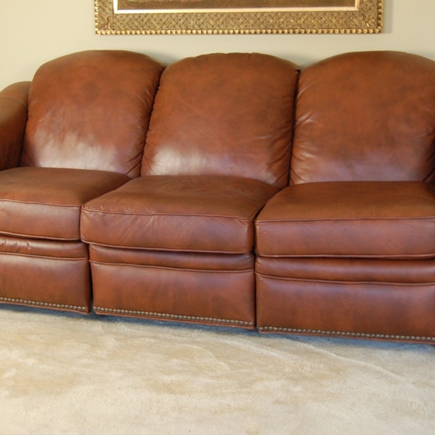 Barcalounger Leather Sofa Recliner with Nailhead Trim