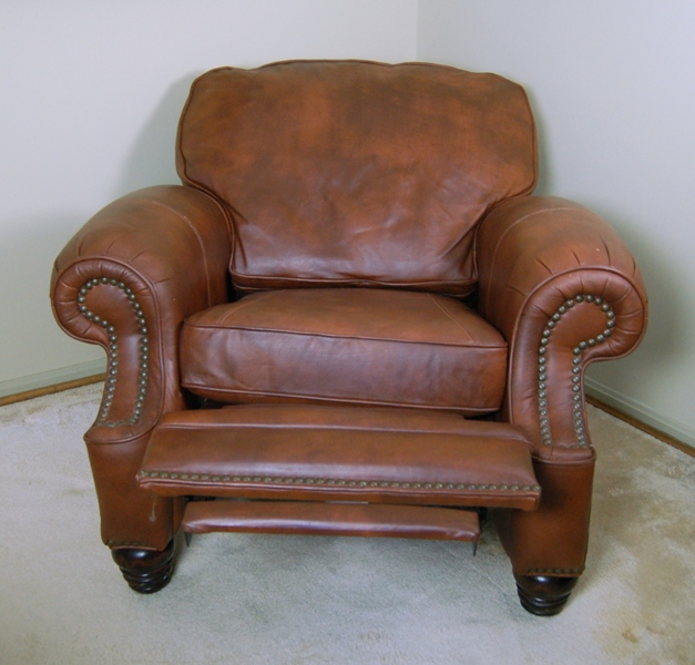 Barcalounger "Longhorn II" Leather Recliner with Nailhead Trim