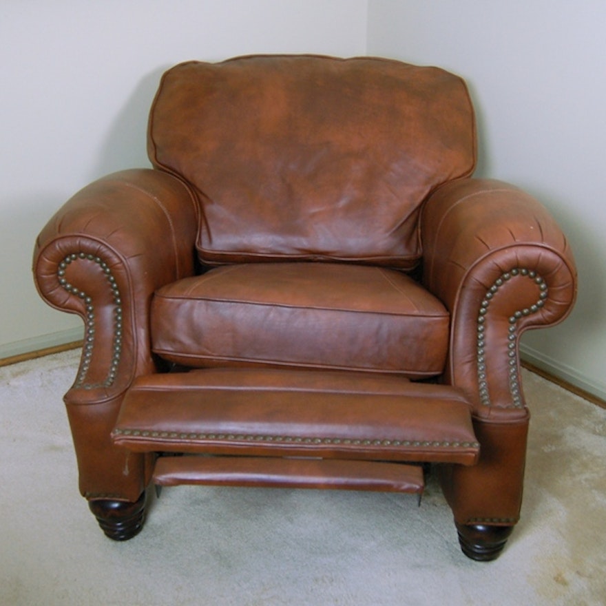 Barcalounger "Longhorn II" Leather Recliner with Nailhead Trim
