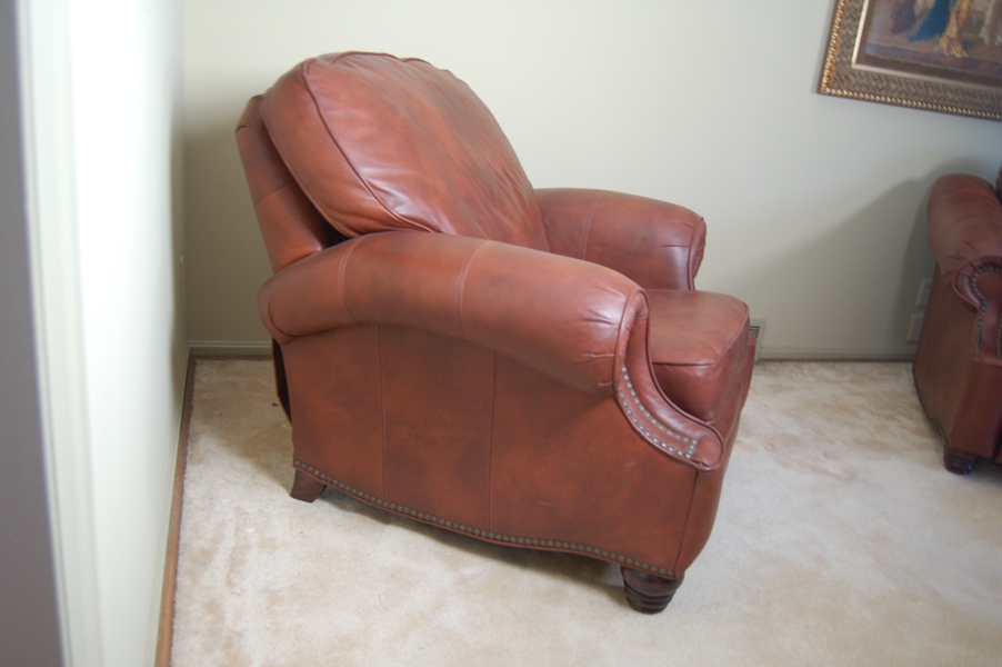 Barcalounger "Longhorn II" Leather Recliner with Nailhead Trim