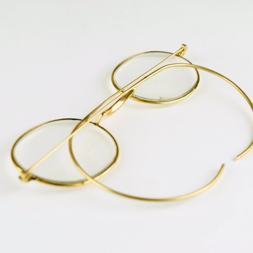 Antique 14k Yellow Gold Rimmed Eyeglasses in Original Case